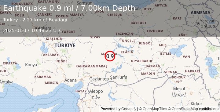 Earthquake EASTERN TURKEY (0.9 ml) (2025-01-17 10:48:23 UTC)