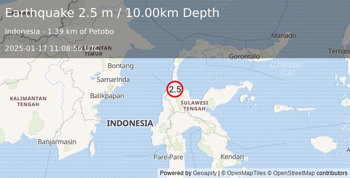 Earthquake MINAHASA, SULAWESI, INDONESIA (2.5 m) (2025-01-17 11:08:56 UTC)