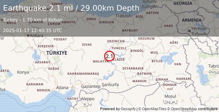 Earthquake EASTERN TURKEY (2.1 ml) (2025-01-17 12:40:35 UTC)