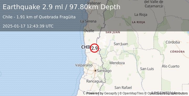 Earthquake COQUIMBO, CHILE (2.9 ml) (2025-01-17 12:43:39 UTC)