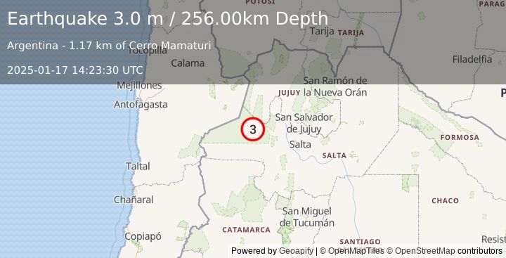 Earthquake SALTA, ARGENTINA (3.0 m) (2025-01-17 14:23:30 UTC)