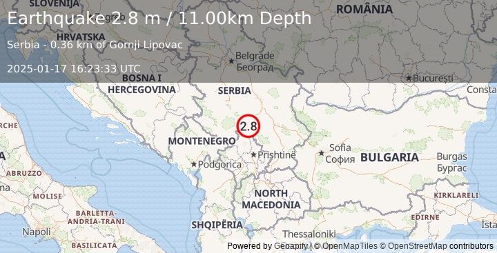 Earthquake SERBIA (2.8 m) (2025-01-17 16:23:33 UTC)