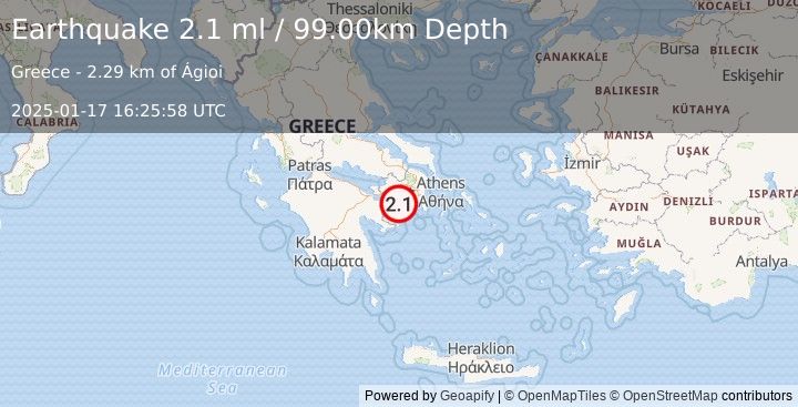 Earthquake SOUTHERN GREECE (2.1 ml) (2025-01-17 16:25:58 UTC)