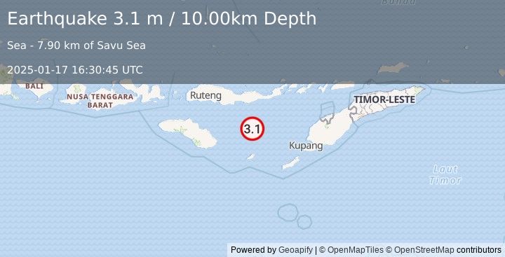 Earthquake SAVU SEA (3.1 m) (2025-01-17 16:30:45 UTC)