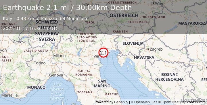 Earthquake NORTHERN ITALY (2.1 ml) (2025-01-17 16:36:41 UTC)