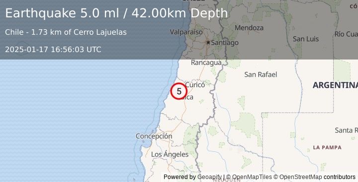 Earthquake MAULE, CHILE (5.0 ml) (2025-01-17 16:56:03 UTC)