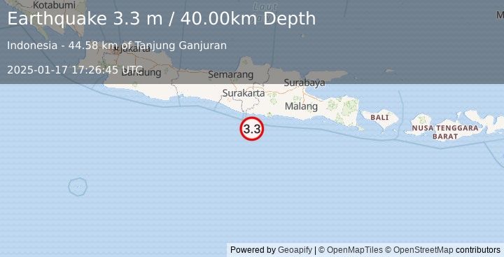 Earthquake JAVA, INDONESIA (3.3 m) (2025-01-17 17:26:45 UTC)