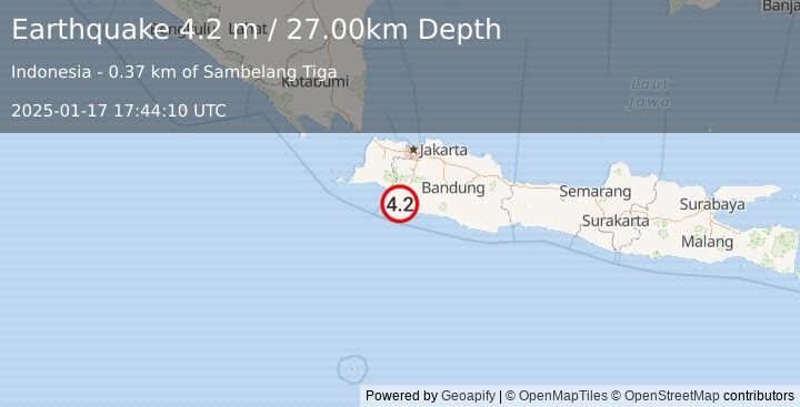 Earthquake JAVA, INDONESIA (4.2 m) (2025-01-17 17:44:10 UTC)