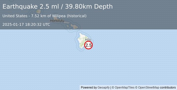 Earthquake ISLAND OF HAWAII, HAWAII (2.5 ml) (2025-01-17 18:20:32 UTC)