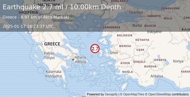 Earthquake AEGEAN SEA (2.7 ml) (2025-01-17 18:23:37 UTC)