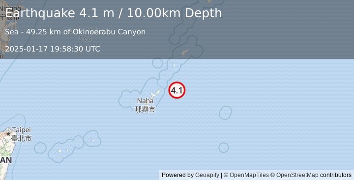 Earthquake RYUKYU ISLANDS, JAPAN (4.1 m) (2025-01-17 19:58:30 UTC)