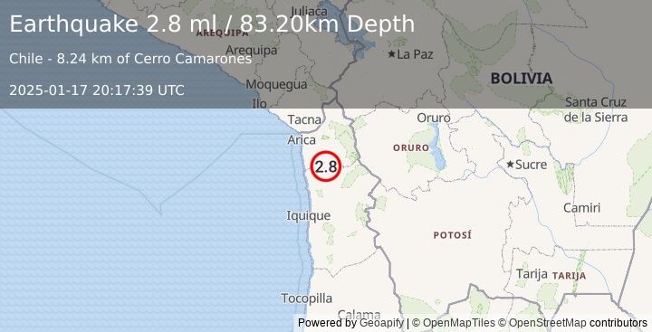 Earthquake TARAPACA, CHILE (2.8 ml) (2025-01-17 20:17:39 UTC)