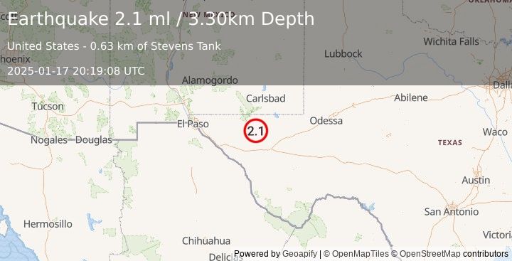 Earthquake WESTERN TEXAS (2.1 ml) (2025-01-17 20:19:08 UTC)