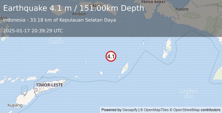 Earthquake BANDA SEA (4.1 m) (2025-01-17 20:39:29 UTC)