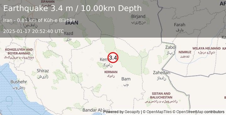 Earthquake EASTERN IRAN (3.4 m) (2025-01-17 20:52:40 UTC)