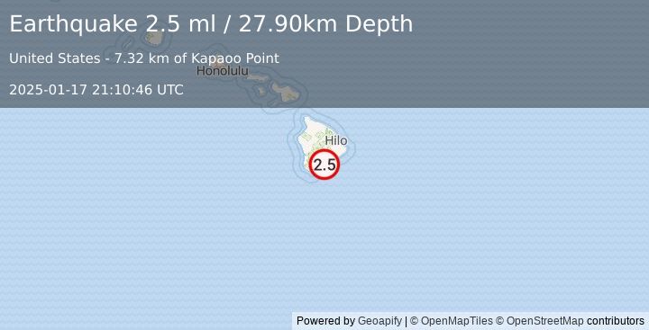 Earthquake ISLAND OF HAWAII, HAWAII (2.5 ml) (2025-01-17 21:10:46 UTC)