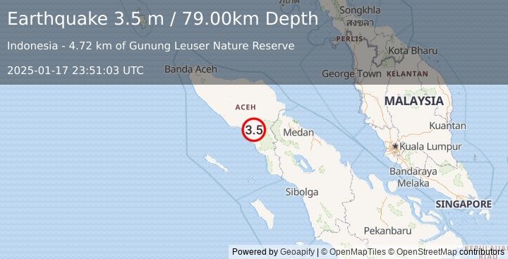 Earthquake NORTHERN SUMATRA, INDONESIA (3.5 m) (2025-01-17 23:51:03 UTC)