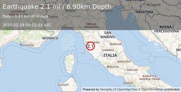 Earthquake CENTRAL ITALY (2.1 ml) (2025-01-18 00:11:01 UTC)