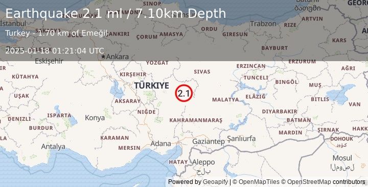 Earthquake CENTRAL TURKEY (2.2 ml) (2025-01-18 01:21:03 UTC)