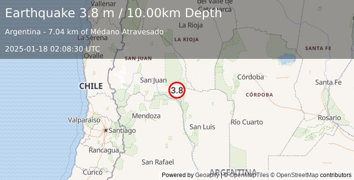 Earthquake SAN JUAN, ARGENTINA (3.8 m) (2025-01-18 02:08:30 UTC)