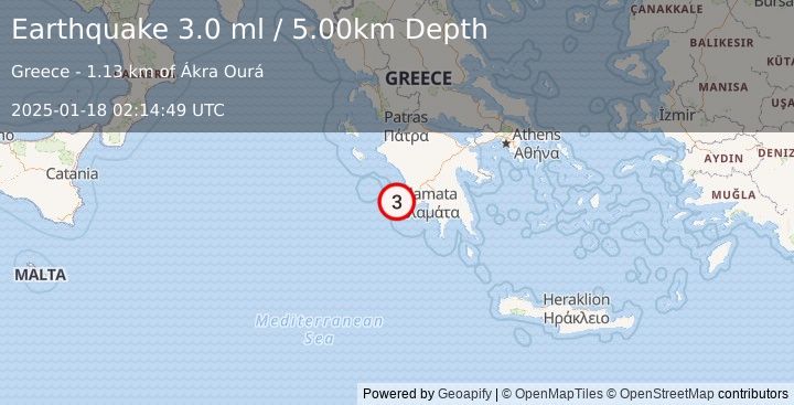 Earthquake SOUTHERN GREECE (3.0 ml) (2025-01-18 02:14:48 UTC)