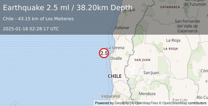 Earthquake OFFSHORE COQUIMBO, CHILE (2.5 ml) (2025-01-18 02:28:17 UTC)