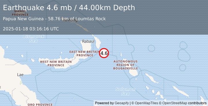 Earthquake NEW IRELAND REGION, P.N.G. (4.6 mb) (2025-01-18 03:16:16 UTC)