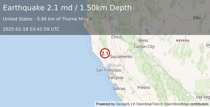 Earthquake NORTHERN CALIFORNIA (2.1 md) (2025-01-18 03:41:59 UTC)