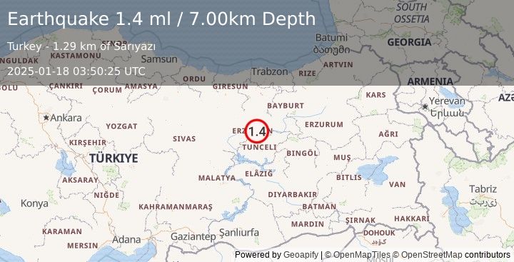 Earthquake EASTERN TURKEY (1.4 ml) (2025-01-18 03:50:25 UTC)