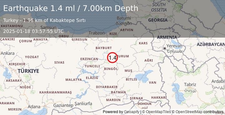 Earthquake EASTERN TURKEY (1.4 ml) (2025-01-18 03:57:55 UTC)