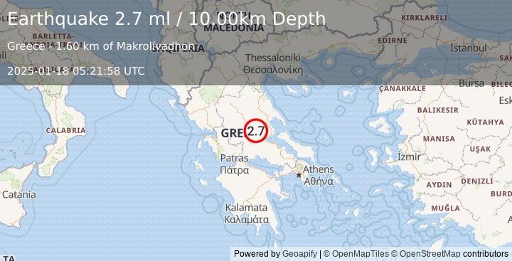 Earthquake GREECE (2.7 ml) (2025-01-18 05:21:58 UTC)