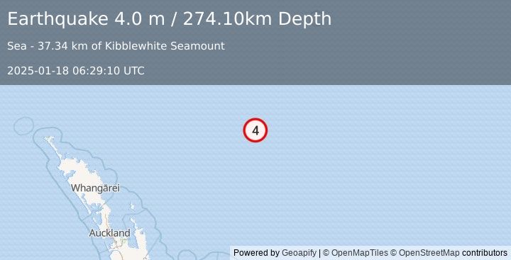 Earthquake SOUTH OF KERMADEC ISLANDS (4.0 m) (2025-01-18 06:29:10 UTC)