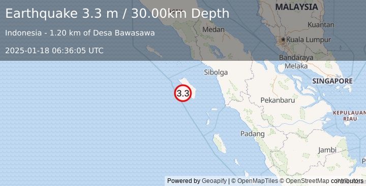 Earthquake NIAS REGION, INDONESIA (3.3 m) (2025-01-18 06:36:05 UTC)