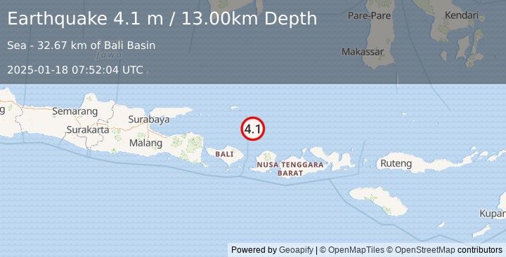 Earthquake BALI SEA (4.1 m) (2025-01-18 07:52:04 UTC)