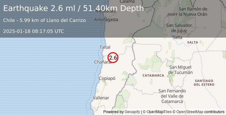 Earthquake ATACAMA, CHILE (2.6 ml) (2025-01-18 08:17:05 UTC)