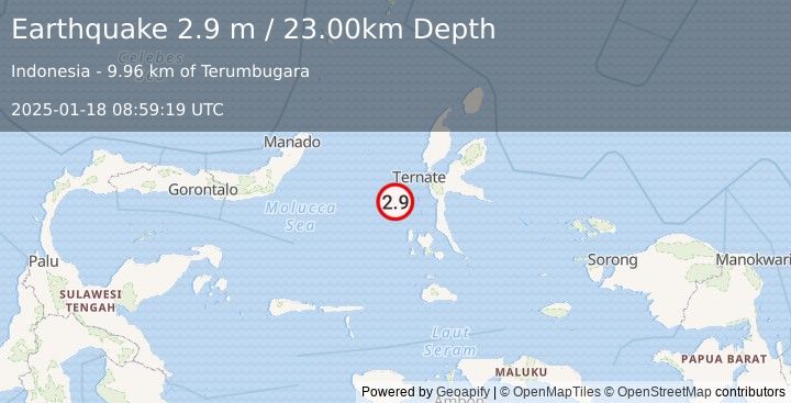 Earthquake MOLUCCA SEA (2.9 m) (2025-01-18 08:59:19 UTC)