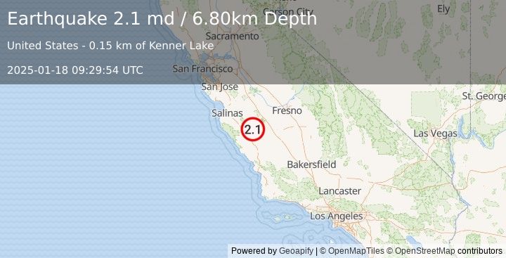 Earthquake CENTRAL CALIFORNIA (2.1 md) (2025-01-18 09:29:54 UTC)