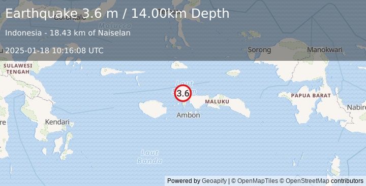 Earthquake CERAM SEA, INDONESIA (3.6 m) (2025-01-18 10:16:08 UTC)