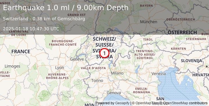 Earthquake SWITZERLAND (1.0 ml) (2025-01-18 10:47:30 UTC)