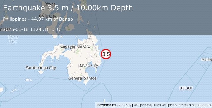 Earthquake MINDANAO, PHILIPPINES (3.5 m) (2025-01-18 11:08:18 UTC)