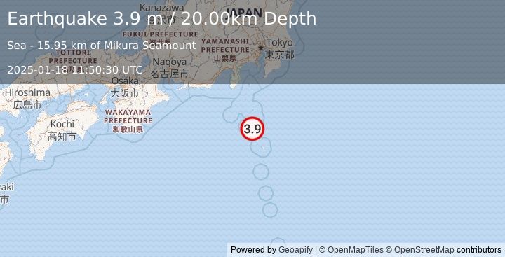 Earthquake IZU ISLANDS, JAPAN REGION (3.9 m) (2025-01-18 11:50:30 UTC)