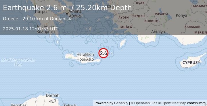 Earthquake CRETE, GREECE (2.6 ml) (2025-01-18 12:07:33 UTC)