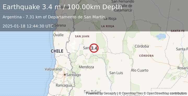 Earthquake SAN JUAN, ARGENTINA (3.4 m) (2025-01-18 12:44:30 UTC)