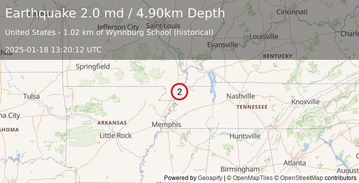 Earthquake TENNESSEE (2.0 md) (2025-01-18 13:20:12 UTC)