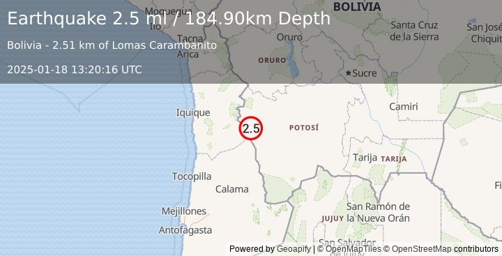 Earthquake POTOSI, BOLIVIA (2.5 ml) (2025-01-18 13:20:16 UTC)