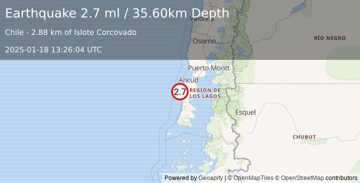 Earthquake OFFSHORE LOS LAGOS, CHILE (2.7 ml) (2025-01-18 13:26:04 UTC)