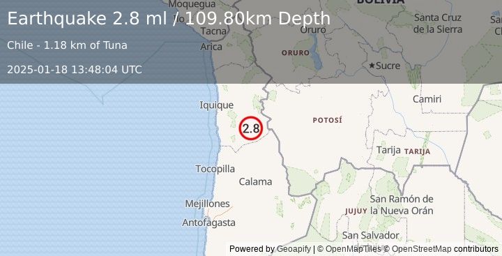 Earthquake TARAPACA, CHILE (2.8 ml) (2025-01-18 13:48:04 UTC)