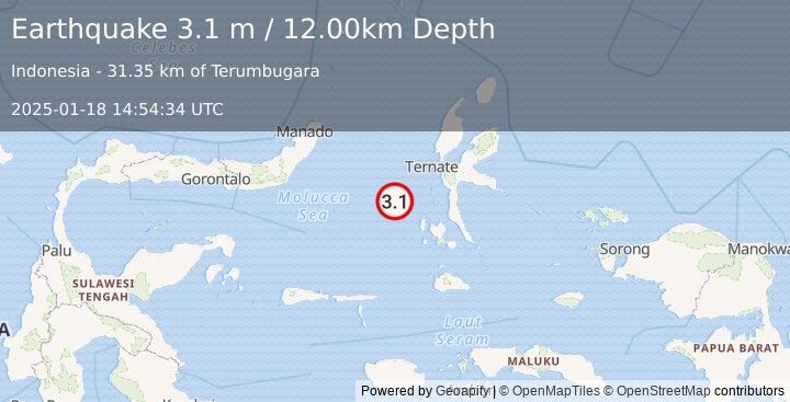 Earthquake MOLUCCA SEA (3.1 m) (2025-01-18 14:54:34 UTC)