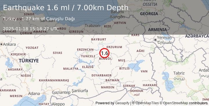 Earthquake EASTERN TURKEY (1.6 ml) (2025-01-18 15:18:27 UTC)