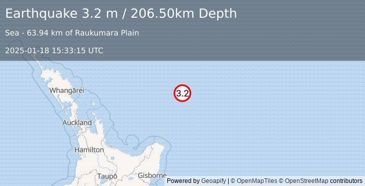 Earthquake OFF E. COAST OF N. ISLAND, N.Z. (3.2 m) (2025-01-18 15:33:15 UTC)